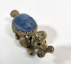 Vtg Signed Florenza Poodle Dog Sewing Pin Cushion Blue Gold Bobble Head tail