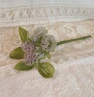 Vintage French Glass Beaded Flowers   Lush 6 Stems Bouquet Frosty Pink Green 10 