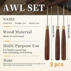 3 Pcs Awl Tool  Leather Sewing Hollow 3 Pack Wood Color  scratch Hook Hollow 