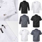 Us Men Women Jacket Canteen Chef Coat Button Uniform Solid Color Workwear Cotton