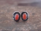 Navajo Sterling Silver Handmade Coral Post Earrings - Joe