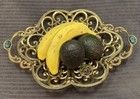 Wainberg Jerusalem Eilat Natural Gem Stone Gold Tone Brass Fruit Tray Bowl Vtg