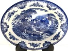 Vintage Blue   White Japan Transfer-ware Oval Vegetable Dish 10 25    Castle Scene