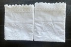 Vtg White Pillowcases Set Of 2 Hand Embroidered Floral Scalloped Crochet Lace