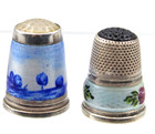 Vintage Sterling Silver 925 Thimble Lot Of 2 Enameled Windmill   Roses
