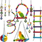 Bird Parrot Toy Set Wooden Ladder Swing Bell Cage Accessories