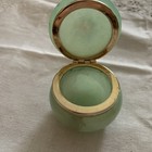 Vintage Green Alabaster Floral Hinged Trinket Jewelry Box Hand Carved Floral