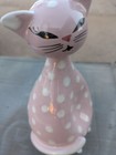 Vintage Hand Painted Italian Pottery Cat Coin Bank Mcm Pink Polka Dot Numbered