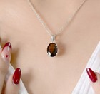 Silver Oval Smoky Quartz Statement Jewelry Set Solitaire Necklace Ring Earrings