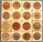 Lot Of 16 Vintage Wooden Nickels All Different Tokens  Wood Coin Collection  17