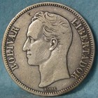 1935 Venezuela 5 Bolivares Large Size World Silver Coin   Crown  504