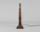 Vintage 1930s Rustic Hand-carved English Oak Wooden Table Or Bedside Lamp