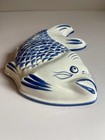 Vintage Bassano Abc Ceramic Made In Italy Blue On White Decor Fish Mold Hanging