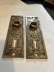 2 Antique Mallory Wheeler Arabic 5 1 4 X 1 3 4    Cast Brass Door Knob Back Plate