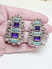 Vintage Matl Matilde Poulat Mexico Sterling Amethyst Turquoise Earrings 1 75 