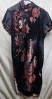 Cheongsam Qipao Satin Dress Black Hand Embroidered Chinese Phoenix Floral Medium