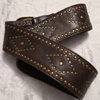 Vtg Vegan Leather Bronze Geometric Rivet Studded Wide Statement Belt Dk Brown Xl