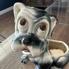 Vintage Glazed Ceramic Dog Planter  Gray White Black Bulldog With Studded Collar