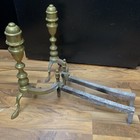 Antique 1850s Pair Of Heavy Brass   Wrought Iron Fireplace Andirons - 19   h 24   l