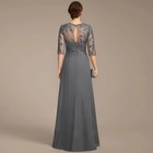 Gray Illusion Neck Lace Appliques Chiffon Mother Of Bride Long Evening Gown