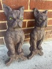 Antique Pair Of Cast Iron French Bulldog Fire Dogs Fireplace Andirons Glass Eyes
