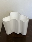 Marked Alvar Aalto White Glossy Solid Vase With Wavy Rim Abstract Shape