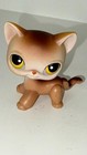 Littlest Pet Shop Lps  19 Authentic Brown Shorthair Cat Figure Green Yellow Eyes