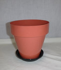 Nos Vtg 50s Salmon Shiny Hard Plastic Plant Pot Planter W  Saucer 5 5  H