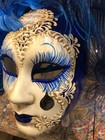 Original Hand Painted Venetian Mask With Large Feathers And Handmade Flowers