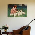 The Girl Is Feeding The Rabbits Painting Printed On Canvas Home Wall Art Decor