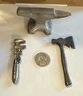 Vintage Cigar Box Opener Mini 3    Silver Tone Axe  Mini Pipe Wrench   A c  Anvil