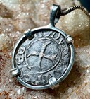Genuine 14th Century Christian Cross Crusader Coin In Sterling Silver Pendant