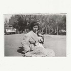 Vintage Snapshot Photo Woman Wearing Chenille Bathrobe Holding Two Cats 1940s