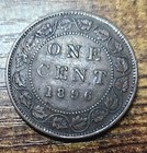 1896 Canadian Canada Large 1c Cent Penny Queen Victoria Regal Effigy Coin Vf