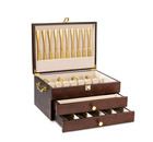 Wooden Silverware Chest 3 Layer Silver Ware Storage Box Organizer Flap Drawer