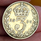1910 Great Britain Edward Vii Sterling Silver Threepence 