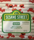 Elmo Sesame Street Queen Bed Sheets 4-pc Set Cotton Gray White Stripe New
