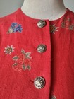 Juvenile Red Linen Dirndl Dress  Alpine Flowers Edelweiss  Blue Apron  14 Yrs 