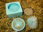 Vtg Evyan Aqua Plastic Screw Top Vanity Decor Powder Box With Puff - Empty