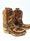 Pair Vintage Bronze Cowboy Boots Childrens Bronzed - Art Decorative Bookends 7 