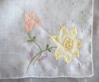 Vintage Hanky Madeira Embroidered   Applique Work Florals Hand Rolled   Hemmed