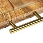 - Acacia Wood Rectangle Tray With Gold Color Handles  One Size