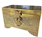 Oriental Brass Clad Engraved Footed Jewelry Vanity Box With Mirror Lined Vintage