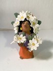 Vtg Signed Josefina Aguilar Market Vendor With Flowers  Oaxaca Mexico