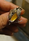 Vintage Native American Signed Pp Mop Feather Sterling Silver Ring Size 8