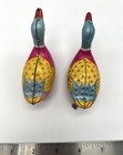 2 Vintage China Metal Swimming Duck Clockwork Motor Wind Up Tin Litho Toy No Key