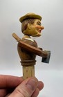 Vintage Antique German Cork Bottle Topper W  Carved Wooden Puppet Drinking Beer