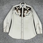 Vtg H Bar C Shirt Mens 15 5 Pearl Snap Western Cowboy Newport Embroidered 70s