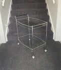 Vintage Mcm Mid Century Chrome Glass Bar Trays Rolling Drinks Trolley Tea Cart