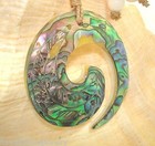 45mm Carved Paua Abalone Maori Tribal Koru Eternal Friendship Pendant Necklace